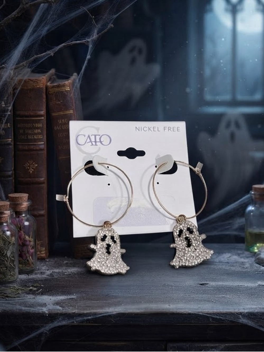 Cato Gold-tone Hoop Earrings with Sparkling Ghost Charms